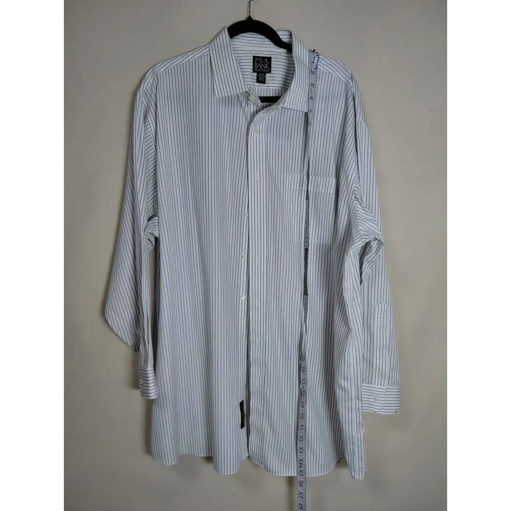 Jos. A. Bank Traveler White Button-Front Striped Button-Up Shirt Men Size 18